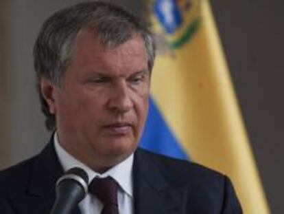 El presidente de la empresa petrolera rusa Rosneft, Igor Sechin, en la sede de la Cancillería venezolana en Caracas.