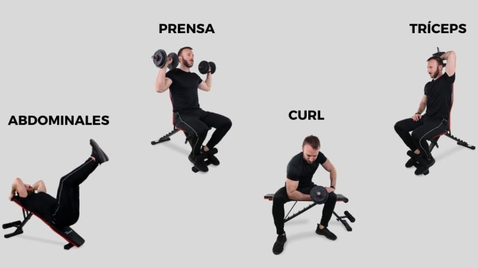 Banco de musculación de diseño plegable.