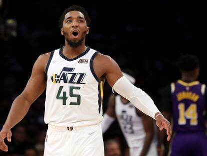 Donovan Mitchell en un partido con Utah Jazz la temporada pasada.