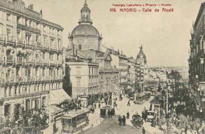 Tarjeta postal de la calle de Alcalá de Madrid, entre 1911 y 1915.