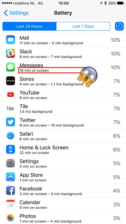 Aquí podemos ver el tiempo de uso exacto de cada app del iPhone