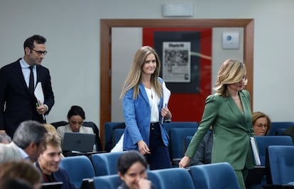 Los ministros Carlos Cuerpo, Sara Aagesen y Pilar Alegría, este miércoles a su entrada a la rueda de prensa posterior al Consejo de Ministros.