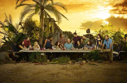 El elenco de la sexta temporada de 'Perdidos' emulando la última cena.