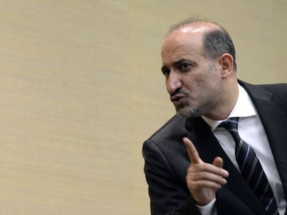 Ahmad Jarba, el líder de la Coalición Nacional Siria, en su conferencia en Ginebra.