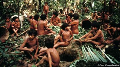 Ind&iacute;genas yanomami en la selva en Demini (Brasil).