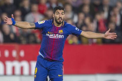 Luis Suárez, en el último partido del Barça en la Liga ante el Sevilla. 