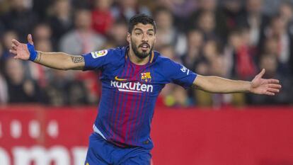 Luis Suárez, en el último partido del Barça en la Liga ante el Sevilla. 