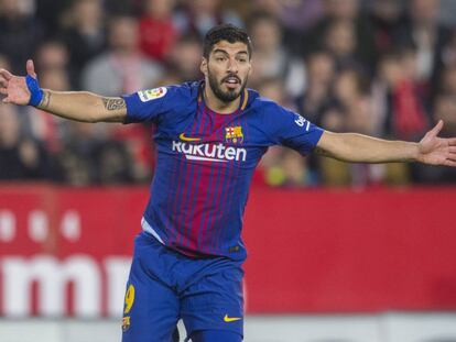 Luis Suárez, en el último partido del Barça en la Liga ante el Sevilla. 