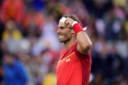 Nadal celebra la victoria sobre Bellucci.