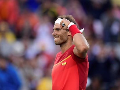 Nadal celebra la victoria sobre Bellucci.