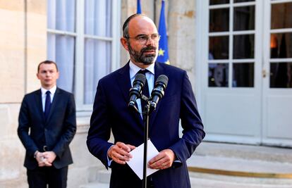 Rueda de prensa del primer ministro francés Edouard Philippeen el Hotel Matignon de París el 29 de mayo