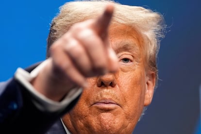 El presidente de Estados Unidos, Donald Trump, durante el cierre de la cumbre de la OTAN, este miércoles en La Haya.