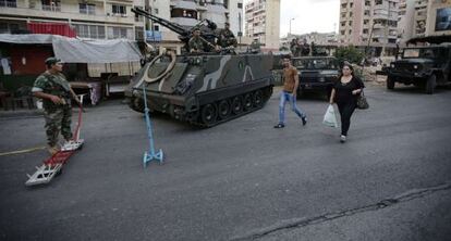 Un puesto de control militar en Dahie, Beirut, el 23 de septiembre.