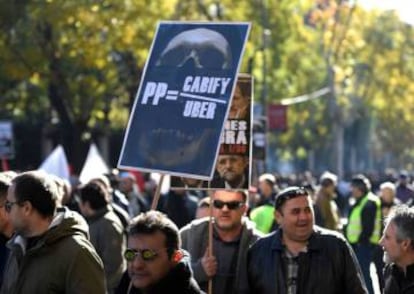 Protestors on the streets of Madrid today .