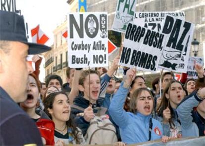 Cabecera de la marcha de estudiantes que hoy ha recorrido la capital.