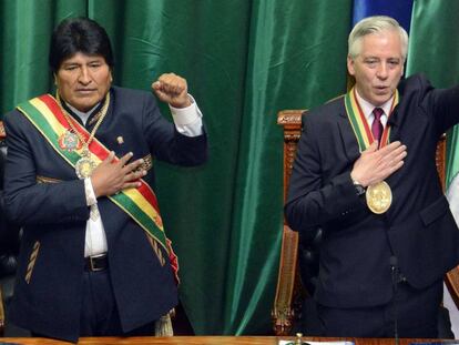 Toma de posesión del presidente de Bolivia, Evo Morales (i), y su vicepresidente, Álvaro García Linera, en La Paz, el 22 de enero de 2018. 