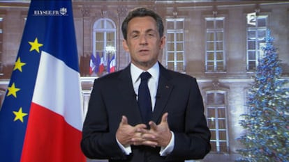 El presidente francés durante su alocución televisada de fin de año