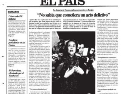 Portada de EL PAÍS de abril de 1978 con las explicaciones de Carmen Polo tras ser retenida en Barajas.