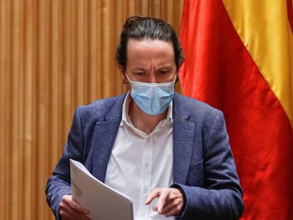 El vicepresidente segundo del Gobierno y ministro de Derechos Sociales y Agenda 2030, Pablo Iglesias, este jueves en el Congreso.