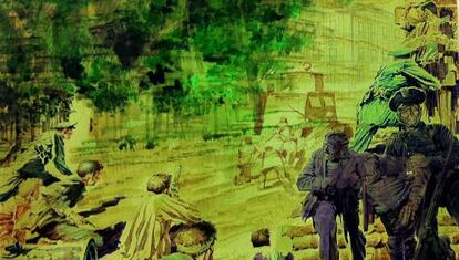 ilustración inédita e inacabada del asalto al cuartel de la Montaña.