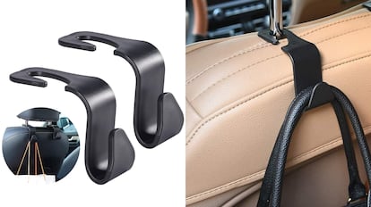accesorios para el coche: lote de ganchos para colgar cosas del asiento delantero.