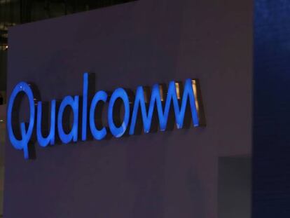 Los logotipos de Qualcomm y 5G en el Mobile World Congress de Barcelona.