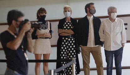 De izquierda a derecha, los actores Susana Abaitua, Elena Irureta, Iñigo Aranbarri y José Ramón Soroiz, durante la presentación este sábado de la serie 'Patria', este sábado.