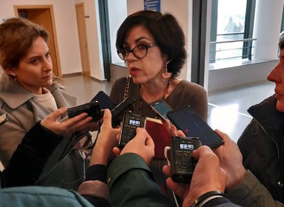 Pilar de Lara durante sus declaraciones de hoy miércoles a la prensa.