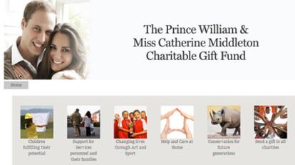 La página de Internet de la boda real, en la que se pueden realizar las donaciones.