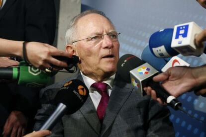 El ministro de finanzas alemán, Wolfgang Schäuble, en el encuentro empresarial "El desafío económico de Europa en 2014 y 2015", celebrado el lunes en Madrid.