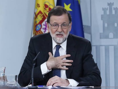 Rajoy, durante la rueda de prensa en Moncloa. 