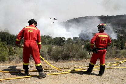 Intervención de la UME en el término municipal de Hoyos (Cáceres).