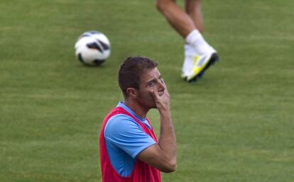 M&aacute;laga winger Joaqu&iacute;n S&aacute;nchez during a training session.  