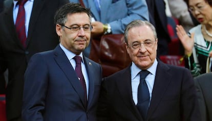 Josep Maria Bartomeu y Florentino Pérez, durante un Barcelona-Real Madrid.