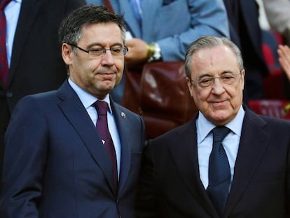 Josep Maria Bartomeu y Florentino Pérez, durante un Barcelona-Real Madrid.