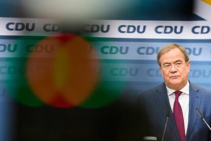 El presidente de la CDU, Armin Laschet, durante la rueda de prensa en la que ha explicado el proceso de relevo de la cúpula del partido, este miércoles en Berlín.