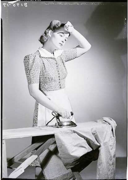 Woman Hard at Work Ironing