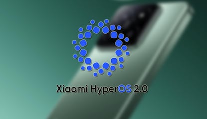 Logotipo de HyperOS 2.0 en un teléfono Xiaomi 14