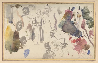 Estudios de cabezas y figuras masculinas de Delacroix.