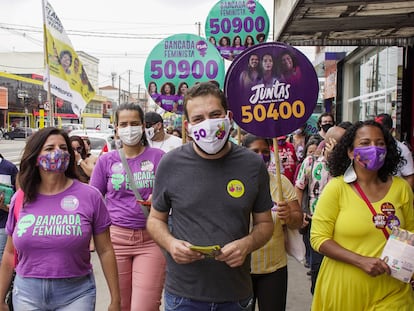 Guilherme Boulos, candidato do PSOL à Prefeitura de São Paulo, durante campanha na quarta.