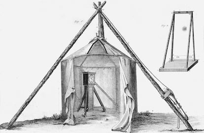 Observatorio portátil utilizado en el siglo XVIII durante el tránsito de Venus.