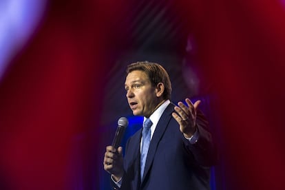 Ron DeSantis, governor of Florida, speaks during a Freedom Blueprint event in Des Moines, Iowa, US
