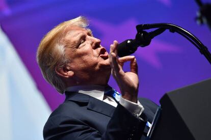 Donald Trump, este viernes durante su discurso ante la Asociación Nacional del Rifle, en Dallas.