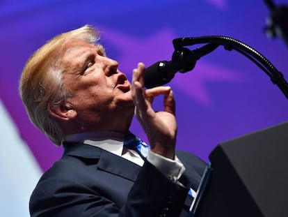 Donald Trump, este viernes durante su discurso ante la Asociación Nacional del Rifle, en Dallas.