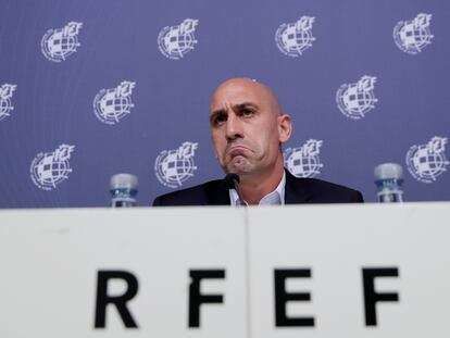 Luis Rubiales, durante una rueda de prensa, en una imagen de archivo.