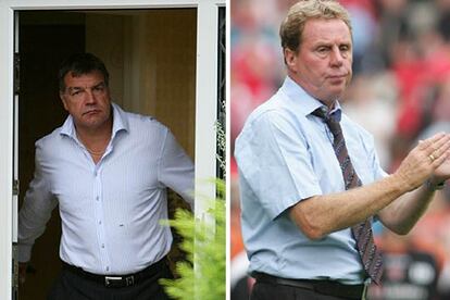 Sam Allardyce, técnico del Bolton, a la izquierda, y Harry Redknapp, del Portsmouth.