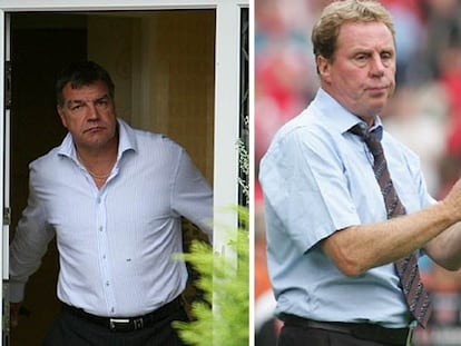 Sam Allardyce, técnico del Bolton, a la izquierda, y Harry Redknapp, del Portsmouth.