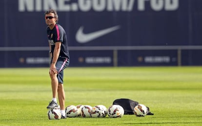 Luis Enrique Martínez, en l'entrenament del Barcelona.
