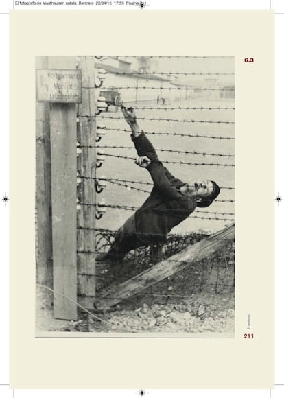 A prisoner lies dead on Mauthausen’s electrified fence. Thousands of images like this were smuggled out of the camp in the final days of the war and used as evidence at the Nuremberg trials.