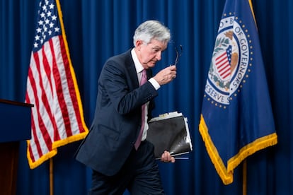 El presidente de la Reserva Federal, Jerome Powell, durante una rueda de prensa, en una imagen de archivo.